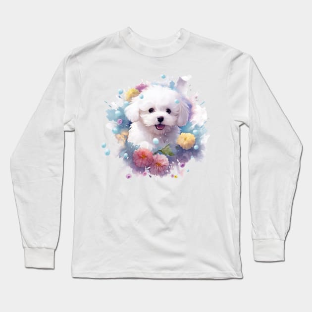 Irresistible Gift: Flowery Bichon Frize Long Sleeve T-Shirt by Arte Imprimible